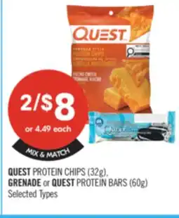 Shoppers Drug Mart QUEST PROTEIN CHIPS (32g), GRENADE or QUEST PROTEIN BARS (60g) offer
