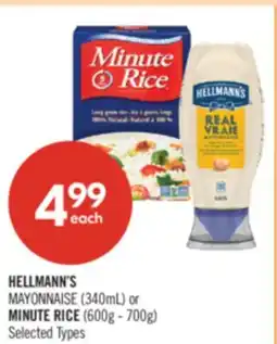 Shoppers Drug Mart HELLMANN'S MAYONNAISE (340mL) or MINUTE RICE (600g - 700g) offer