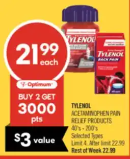 Shoppers Drug Mart TYLENOL ACETAMINOPHEN PAIN RELIEF PRODUCTS offer