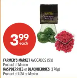 Shoppers Drug Mart FARMER'S MARKET AVOCADOS (5's) RASPBERRIES or BLACKBERRIES (170g) offer