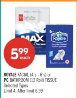 Shoppers Drug Mart ROYALE FACIAL (4's - 6's) or PC BATHROOM (12 Roll) TISSUE offer
