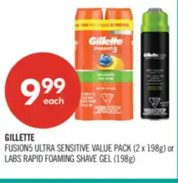 Shoppers Drug Mart GILLETTE FUSION5 ULTRA SENSITIVE VALUE PACK (2 x 198g) or LABS RAPID FOAMING SHAVE GEL (198g) offer