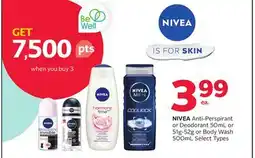 Rexall NIVEA Anti-Perspirant or Deodorant 50ML or 3-5kg or Body Wash 500ml offer
