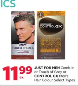 Rexall JUST FOR MEN Comb-In or Touch of Grey or CONTROL GX Men's Hair Colour offer