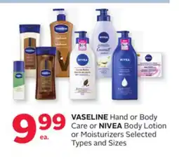Rexall VASELINE Hand or Body Care or NIVEA Body Lotion or Moisturizers offer
