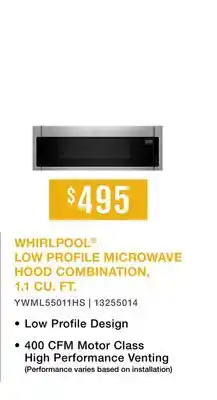 Leon's WHIRLPOOL LOW PROFILE MICROWAVE HOOD COMBINATION, 1.1 CU. FT offer