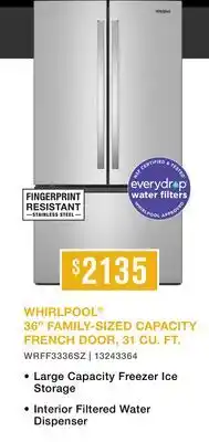 Leon's WHIRLPOOL 36˝ FAMILY-SIZED CAPACITY FRENCH DOOR, 31 CU. FT offer