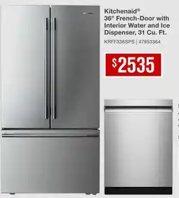Leon's Kitchenaid 36 French-Door with Interior Water and Ice Dispenser, 31 Cu. Ft offer