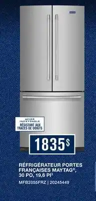 Leon's Maytag Réfrigérateur 19,6 pi³ de 30 po avec portes à 2 battants acier inoxydable - MFB2055FRZ offer