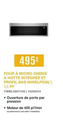 Leon's Whirlpool Four micro-ondes avec hotte intégrée 1,1 pi³ à profil bas acier inoxydableYWML55011HS offer