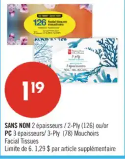Pharmaprix NO NAME 2-Ply (126) or PC 3-Ply (78) Facial Tissues offer