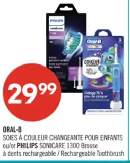 Pharmaprix ORAL-B Color Changing Bristles for Kids or PHILIPS SONICARE 1300 Rechargeable Toothbrush offer