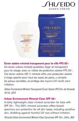 Pharmaprix Shiseido Urban Environment Mineral Clear Sunscreen SPF 50+ offer