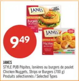 Pharmaprix JANES STYLE PUB Chicken Nuggets, Strips or Burgers offer
