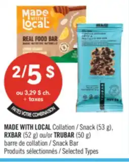 Pharmaprix MADE WITH LOCAL Snack (53 g), RXBAR (52 g) or TRUBAR (50 g) Snack Bar offer