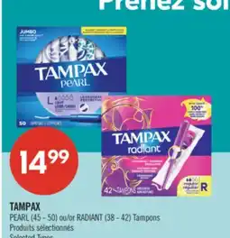 Pharmaprix TAMPAX PEARL (45 - 50) or RADIANT (38 - 42) Tampons offer