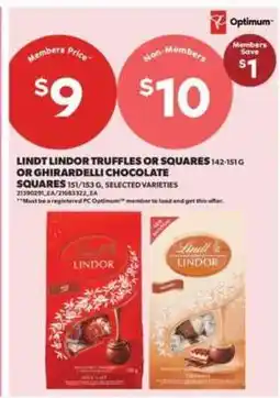 Real Canadian Superstore Lindt Lindor Truffles or Squares or Ghirardelli Chocolate Squares offer