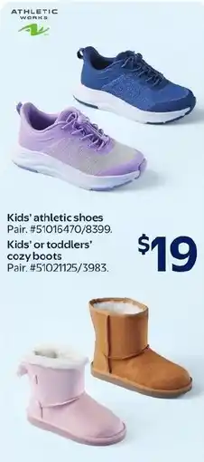 Walmart Athletic Works kids' athletic shoes or Kids' or toddlers' cozy boots offer