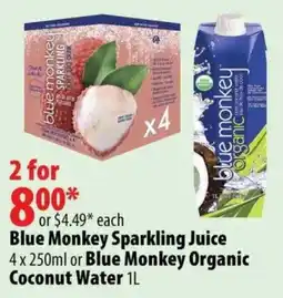 London Drugs Blue Monkey Sparkling Juice Blue Monkey Organic Coconut Water offer