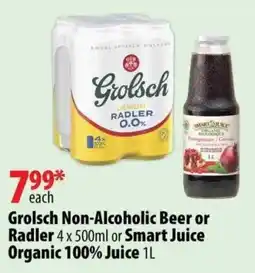 London Drugs Grolsch Non-Alcoholic Beer or Radler or Smart Juice Organic 100% Juice offer