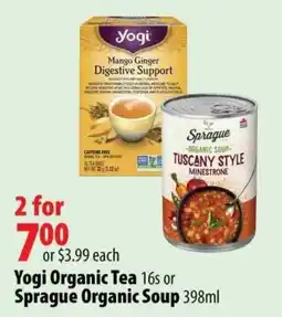 London Drugs Yogi Organic Tea 16s or Sprague Organic Soup 398ml offer