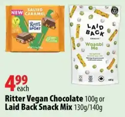 London Drugs Ritter Vegan Chocolate or Laid Back Snack Mix offer