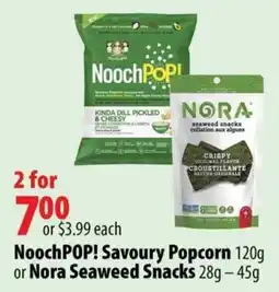 London Drugs NoochPOP! Savoury Popcorn or Nora Seaweed Snacks offer