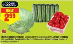 FreshCo Mini Seedless Cucumbers Grape Tomatoes or Iceberg Lettuce offer