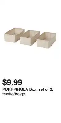 IKEA PURRPINGLA Box, set of 3, textile/beige offer