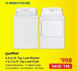 Visions Electronics Moffat 4.4 cu.ft. Top Load Washer + 6.2 cu.ft. Top Load Dryer offer