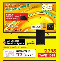 Visions Electronics SONY Mini LED BRAVIA5 NATIVE 120Hz PANEL XR50 4K Smart TV offer