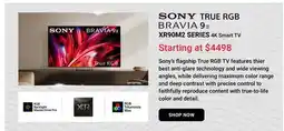 Visions Electronics SONY TRUE RGB BRAVIA 9i Series XR902 SERIES 4K Smart TV offer