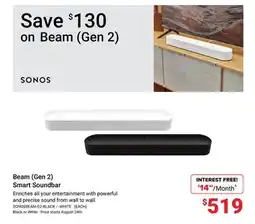 Visions Electronics Sonos Beam (Gen 2) Smart Soundbar offer