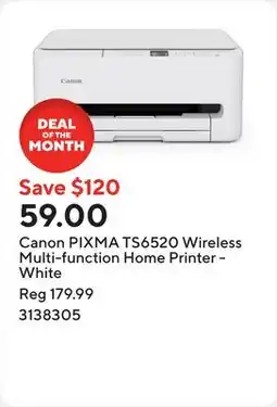 Staples Canon PIXMA TS6520 Wireless Multi-function Home Printer - White offer