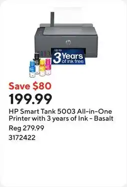 Staples HP Smart Tank 5003 All-in-One Printer with 3 years of Ink - Basalt offer