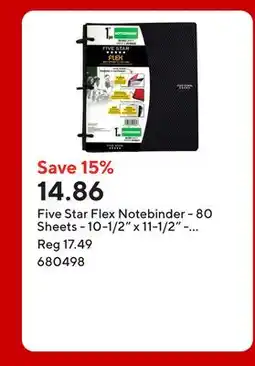 Staples Five Star Flex Notebinder - 80 Sheets - 10-1/2 x 11-1/2 - Assorted Colours offer