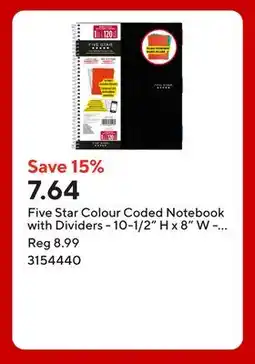 Staples Five Star Colour Coded Notebook with Dividers - 10-1/2 H x 8 W - 240 Pages - Black offer