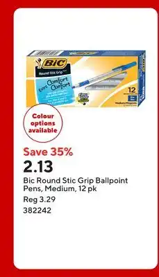 Staples Bic Round Stic Grip Ballpoint Pens, Medium offer