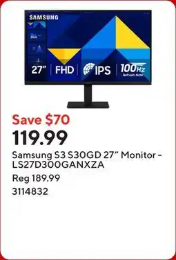 Staples Samsung S3 S30GD 27 Monitor - LS27D300GANXZA offer