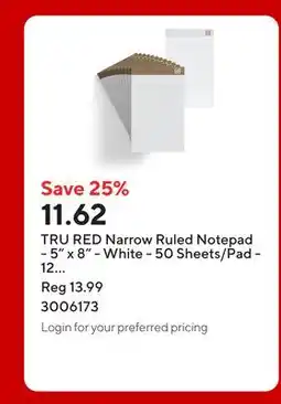 Staples TRU RED Narrow Ruled Notepad - 5 x 8 - White - 50 Sheets/Pad offer