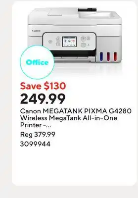 Staples Canon MEGATANK PIXMA G4280 Wireless MegaTank All-in-One Printer - White offer