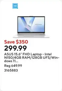 Staples ASUS 15.6 FHD Laptop - Intel N150/4GB RAM/128GB UFS/Windows 11 with 1-year of Microsoft 365 Personal offer
