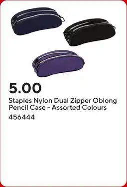 Staples Staples Nylon Dual Zipper Oblong Pencil Case - Assorted Colours offer