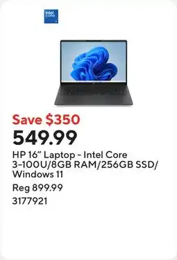 Staples HP 16 Laptop - Intel Core 3-100U/8GB RAM/256GB SSD/Windows 11 offer