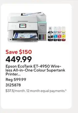 Staples Epson EcoTank ET-4950 Wireless All-in-One Colour Supertank Printer – White offer