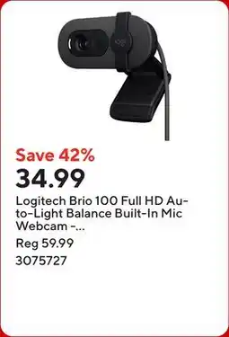 Staples Logitech Brio 100 Full HD Auto-Light Balance Built-In Mic Webcam - Graphite offer