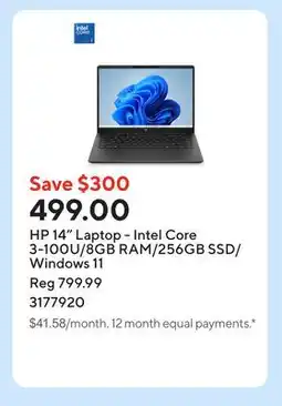 Staples HP 14 Laptop - Intel Core 3-100U/8GB RAM/256GB SSD/Windows 11 offer