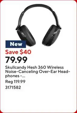 Staples Skullcandy Hesh 360 Wireless Noise-Canceling Over-Ear Headphones - True Black offer