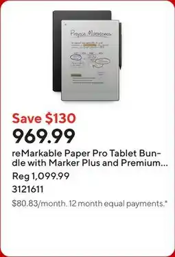 Staples reMarkable Paper Pro Tablet Bundle with Marker Plus and Premium Leather Book Folio - Black offer