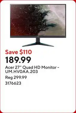 Staples Acer 27 Quad HD Monitor - UM.HV0AA.203 offer